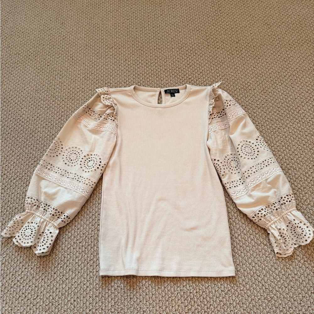 J. Crew Cream Ruffled Embellished Skirt